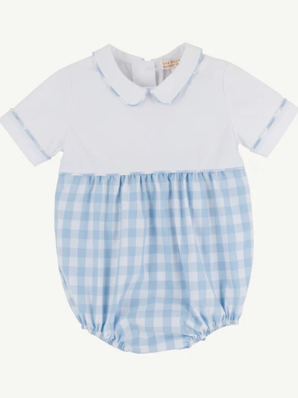NWT The Beaufort Bonnet Company White and Light Blue Gingham Baby One-Piece